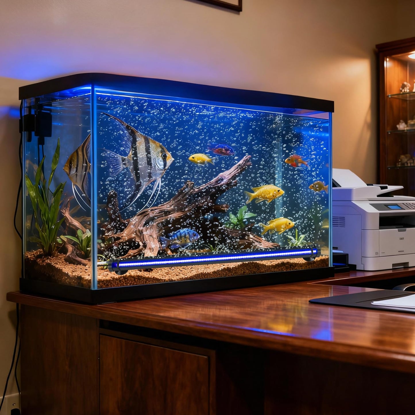Szminiled Bubble Fish Tank Light：Ip68 Waterproof Fish Aquarium Lights with Oxygen Boost for 12-17 inch Saltwater Freshwater Tanks -Submersible Led Lights with Remote for Aquatic Pet Plants Lovers