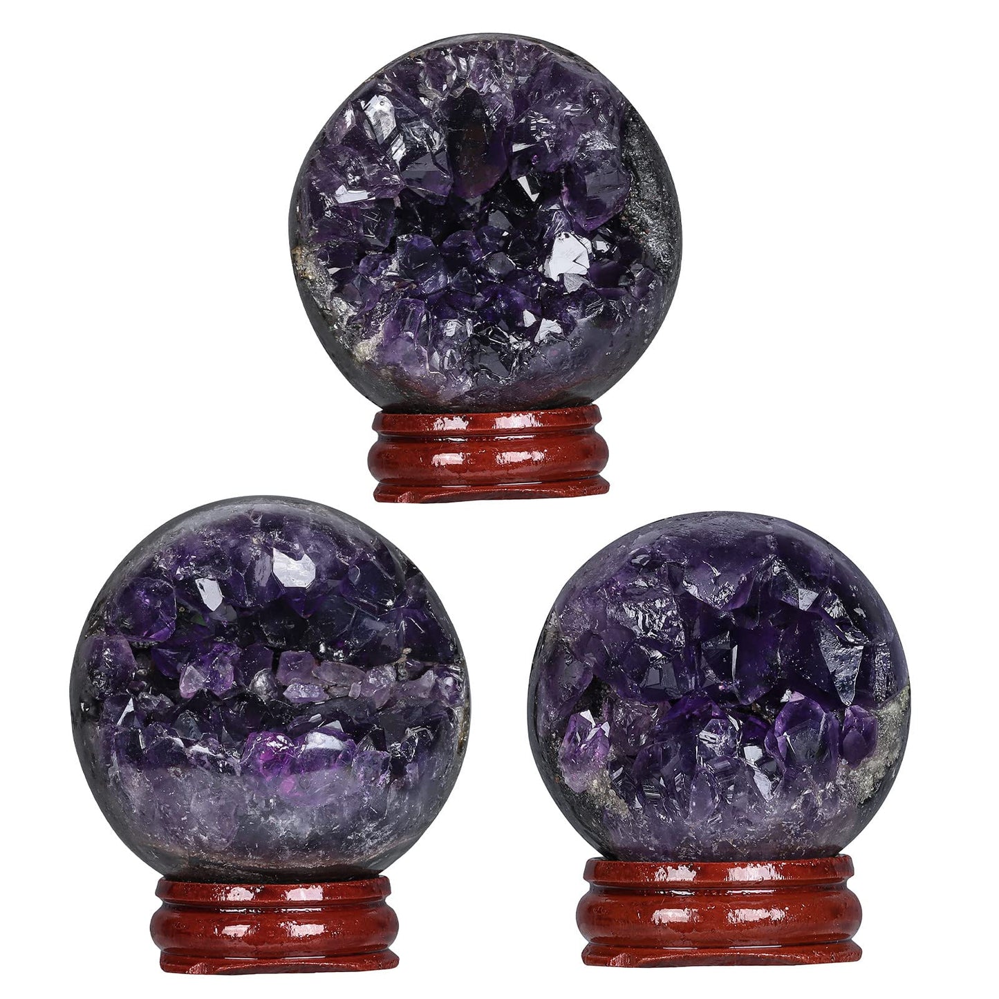 Rockcloud Natural Amethyst Druzy Geode Crystal Ball Healing Stone Sphere Ball for Home Decoration Meditation, 1.57-1.97 inches