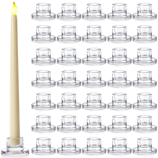 Ferrochef 36 Pcs Glass Tapered Candlestick Holders Bulk Clear Short Taper Candle Holders Small Glass Candle Base for Table Centerpieces Wedding Christmas Advent Party Decoration