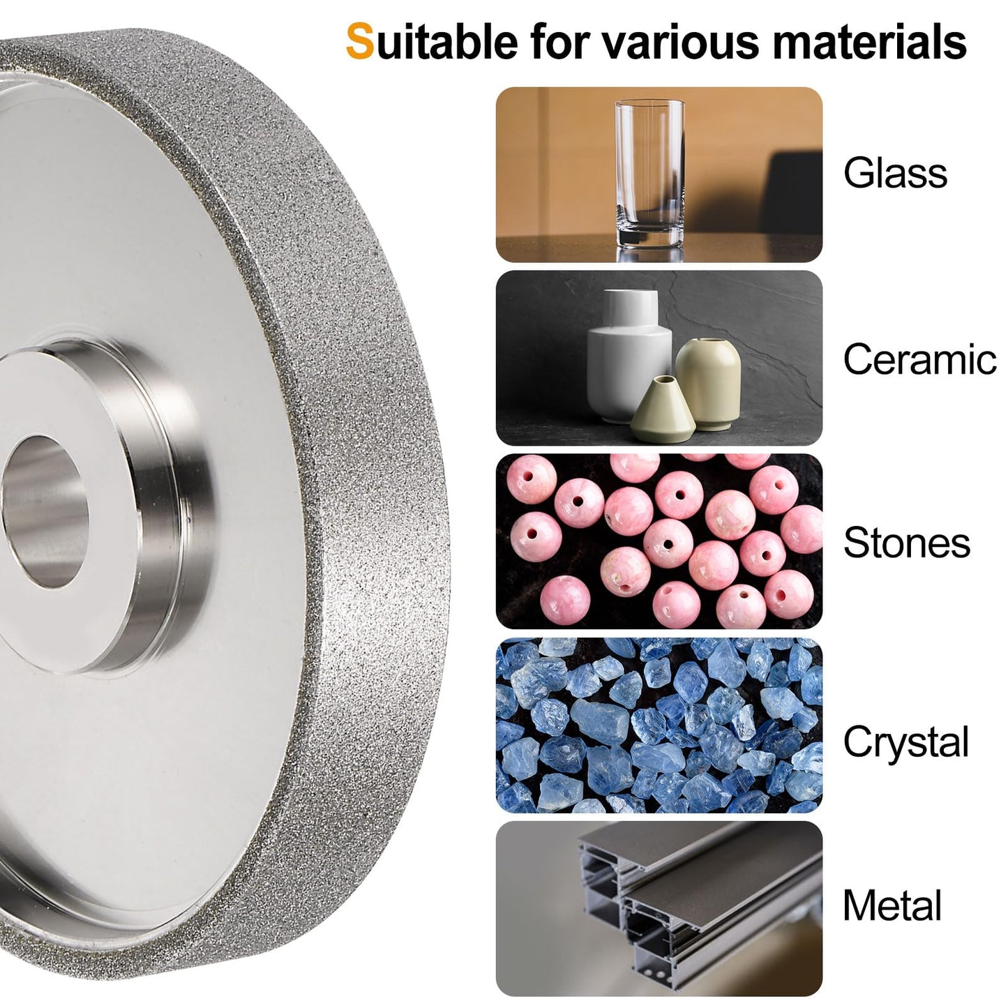 HARFINGTON Diamond Lapidary Wheel 6 Inch x 1 Inch Arbor Hole 100 Grit Grinding Wheels for Stone, Marble, Glass, Ceramics, Crystal, Carbide, Steel