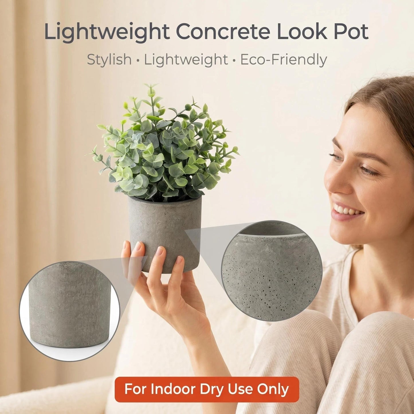 AUUGUU Artificial Potted Plants Faux Greenery in Cement Pots for Shelf, Bookshelf, Office or Home Decor, Small Decorative Fake Plants for Modern Indoor Display