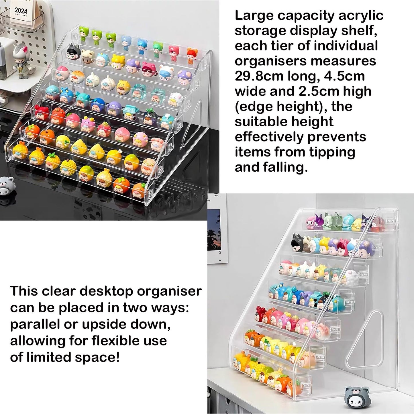 Himilucky 7 Tier Acrylic Display Stand Organiser with Fences, Perfume Stand Organiser, Clear Display Shelf for Home, Office, Retail for Funko Figures Toys Cupcake Food, Cologne, Cosmetics, Storage