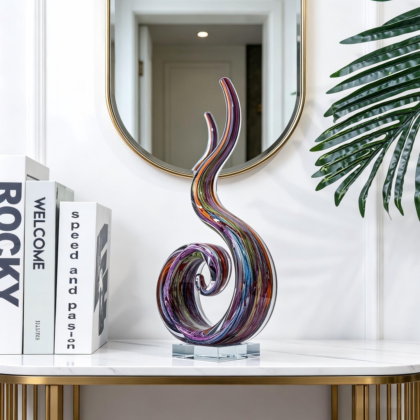 LLAVVD 14in Hand Blown Murano Style Spiral Flame Glass Sculpture