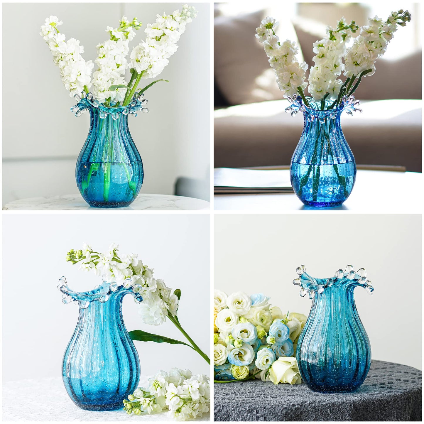 Hand Blown Glass Vase for Flowers Crystal Vases for Bouquet Home Decor Decorative Centerpieces Unique Gift for Christmas Valentines Day Birthday Housewarming Mothers Day