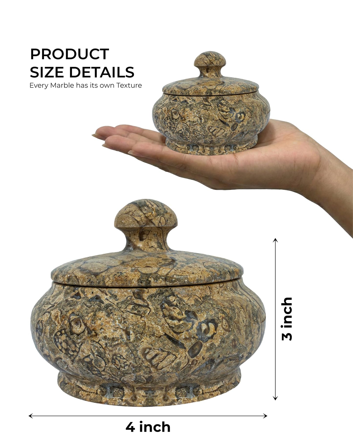 UrbanFocal Natural Decorative Marble Jar with Lid - 3 Inch Polished Marble Salt Cellar & Spice Jar - Small Jewelry Box & Bathroom Vanity Organizer, Coral
