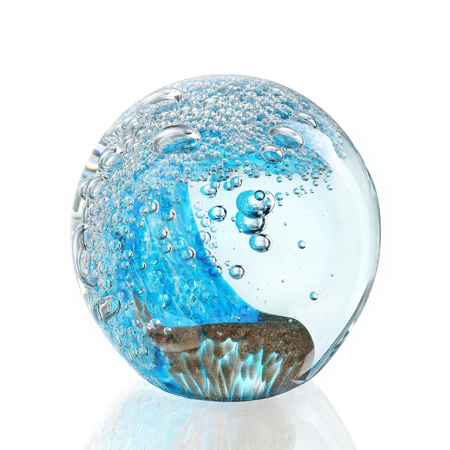 ZEERSHEE Hand Blown Ocean Wave Glass Ball, 2.3" Blue Glass Paperweight