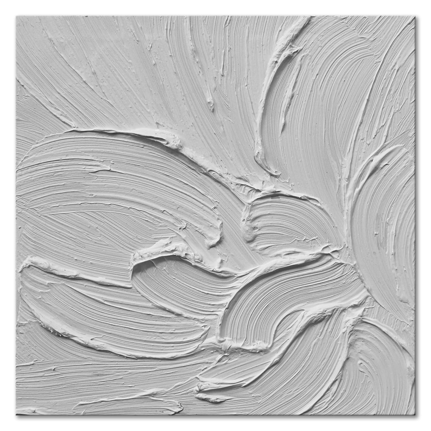 zoinart Hand Painted White Canvas Wall Art, 20x20 Inches Abstract Thick Textured Painting, Plaster Wall Art