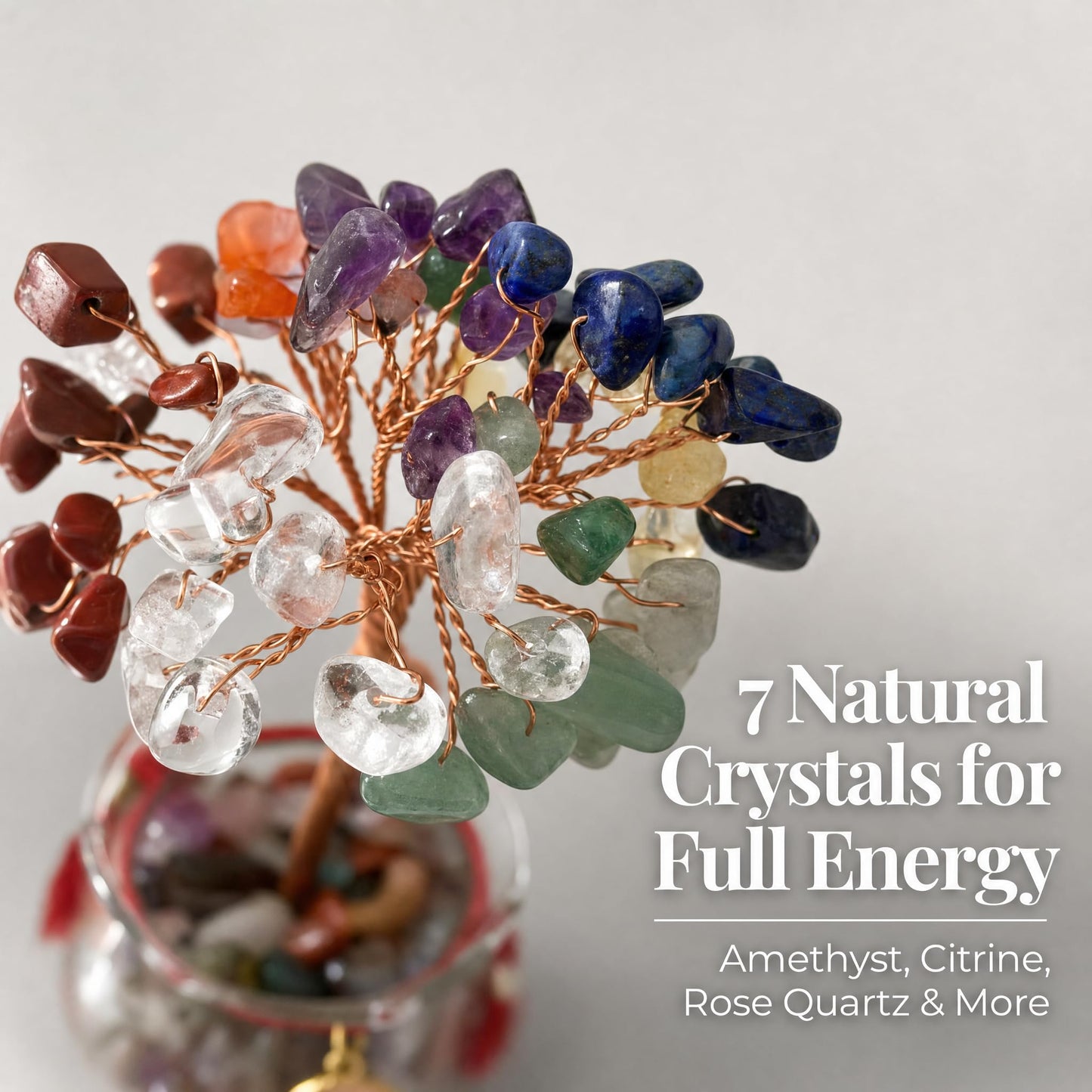 Fatonio 7 Chakra Natural Crystal Money Tree, Mini Feng Shui Wealth Healing Crystal Decor, Positive Energy Lucky for Home Office Decoration, Women Mom s Ideal Gift for Housewarming Birthday