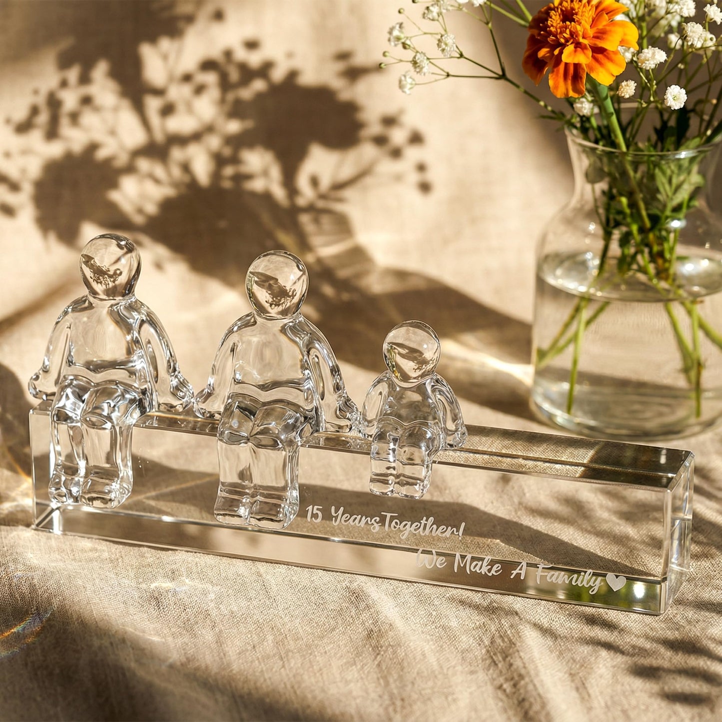 Ornalrist Crystal 15th Wedding Gifts on Anniversary for Her Him, 15 Years Together We Made A Family Glass Ornament for Wife Husband (1 Child)