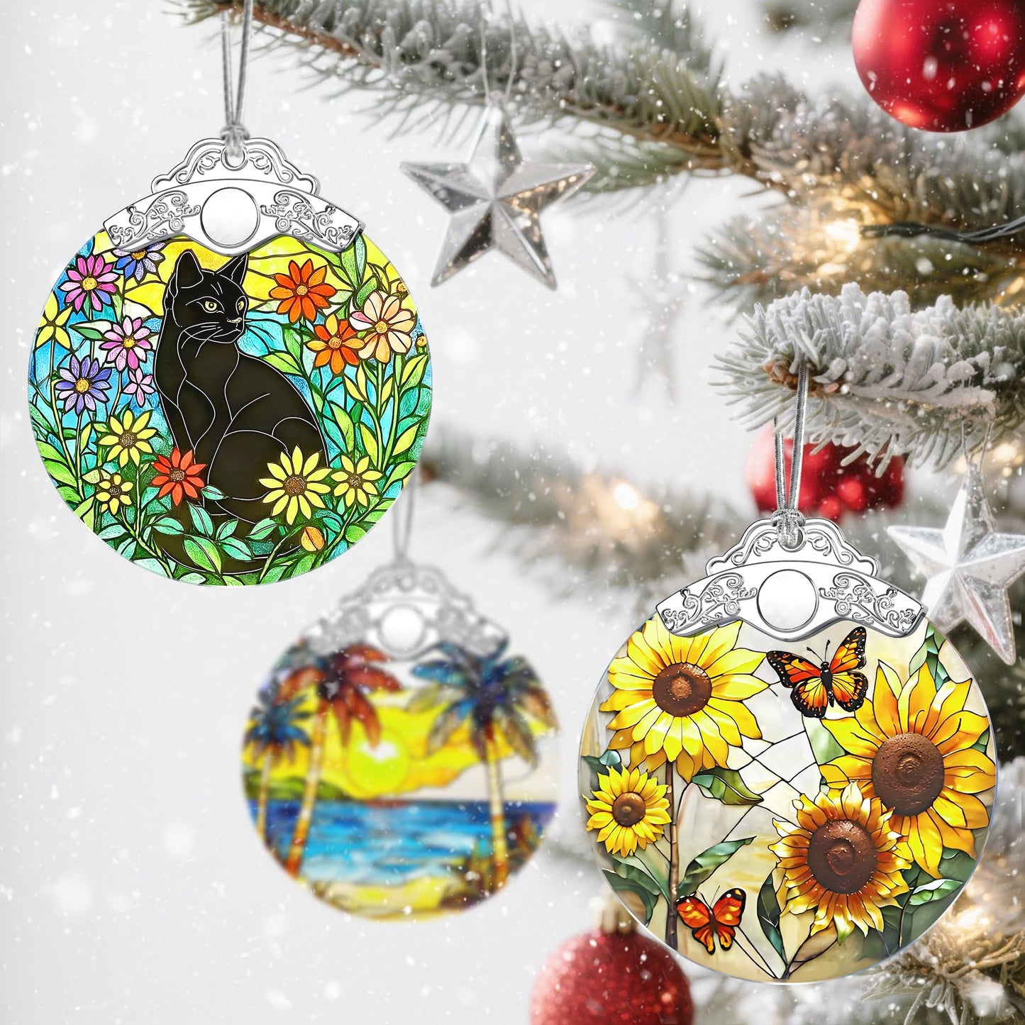 Christmas Ornaments – Black Cat Ornaments for Christmas Tree, Xmas Decorations, Holiday Decor, Gift Ideas, Housewarming, Holiday & Xmas Gifts for Cat Lovers
