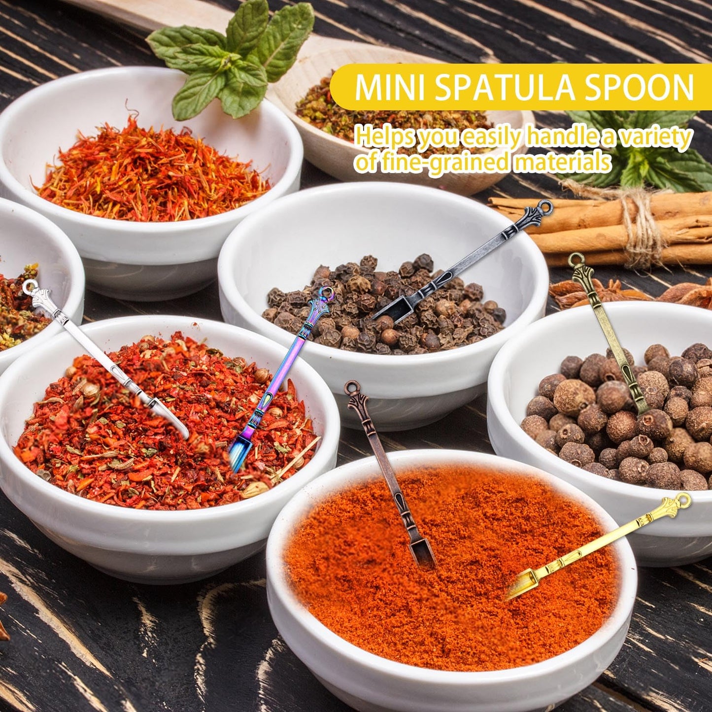48 Pcs Mini Metal Spoons, Spice Spoons, Tiny Spoons for Powder, Necklace with Spoon, Shovel Keychain for DIY Spices, Herbs, Powder, Coffee, Sugar (Colorful)
