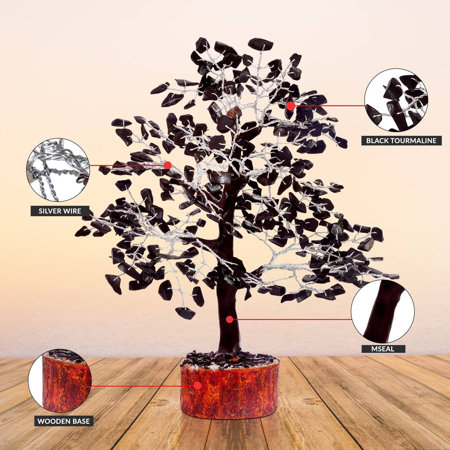ABHISUBYA Black Tourmaline Silver Wire Handmade Crystals and Healing Stone Natural Gemstone Fortune Bonsai Money Tree | Good Luck | Wealth | Prosperity | Home Office Decor | Spiritual Gift | Feng Shui