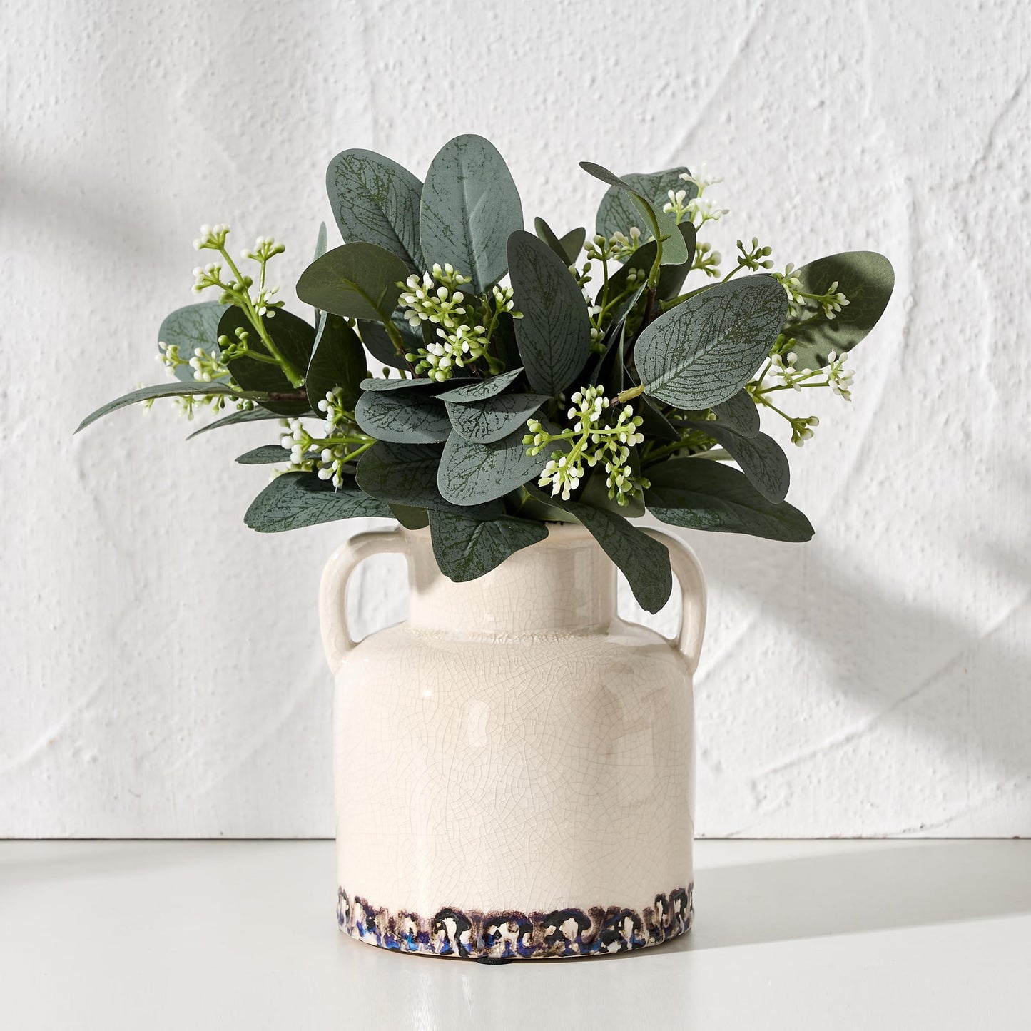Emotionally Grounded Vase, Vaseking Ceramic Rustic Vase with 2 Handles, 5.83 inch Minimalist Decorative Farmhouse Vases for Home Decor, Living Room, Enterway, Table Decoration, White