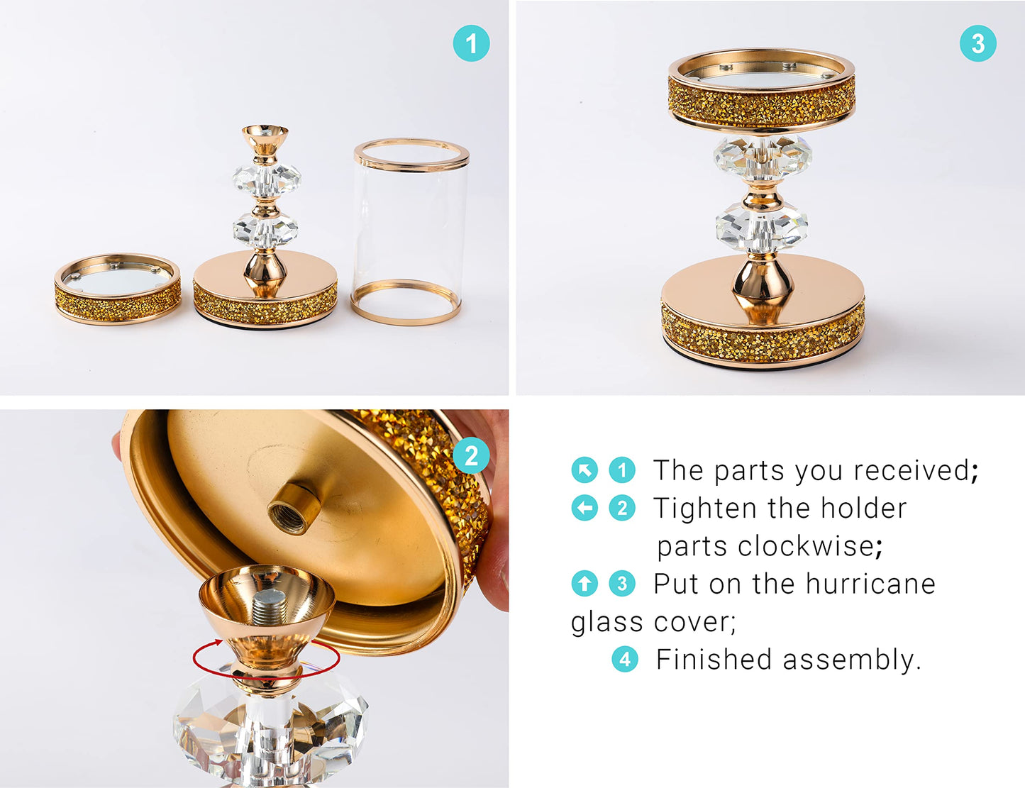 Candle Holder, Pillar Candle Holders, Crystal Candlesticks Holder for Wedding, Parties, Events, Chirstmas,Home Decor, Table Centerpieces CH028D (L)