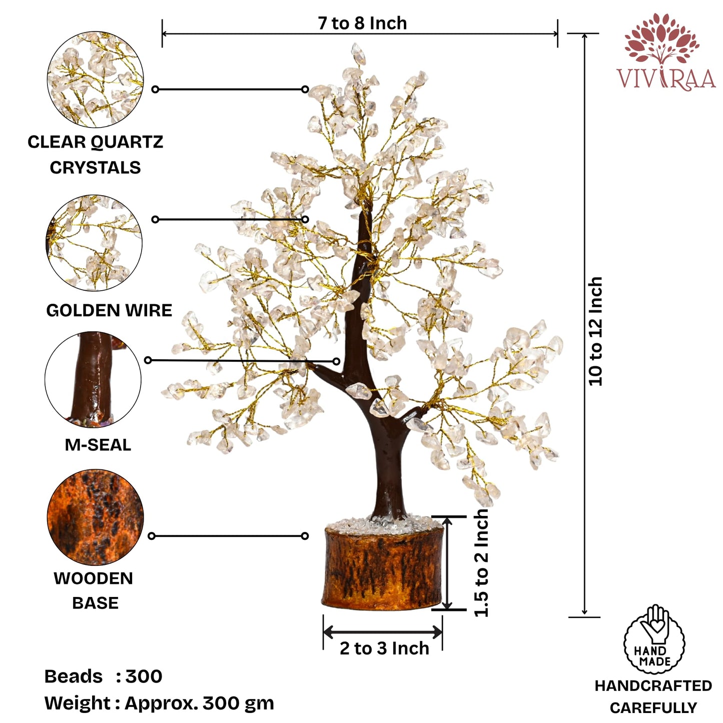 VIVIRAA Clear Quartz Tree of Life - Healing Crystals & Gemstone, Handcrafted, Amplify Energy, Clarity, Spiritual Growth, Crystal Bonsai Tree for Meditation, Home Decor, Gift (White)