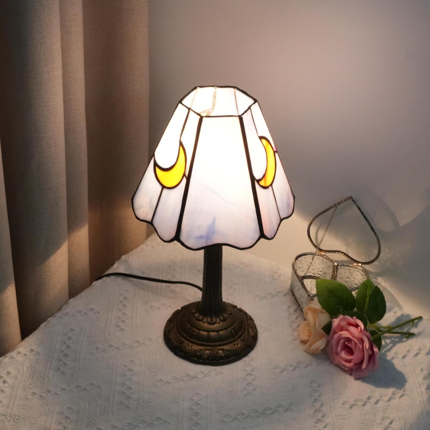 wecrejoni Tiffany Lamp Stained Glass lamp Small Bedside Table Lamps for Living Room Bedroom Dorm Kitchen Home Decor Festival Birthday Gift,Purple Moon