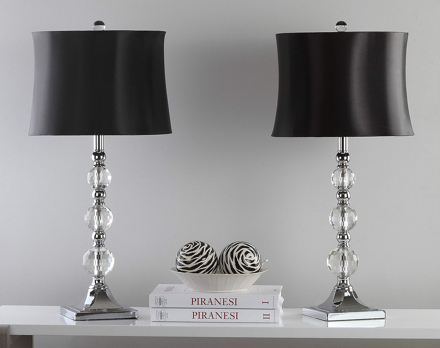 SAFAVIEH Lighting Collection Maeve Modern Crystal Ball/ Black Shade 28-inch Bedroom Living Room Home Office Desk Nightstand Table Lamp Set of 2 (LED Bulbs Included)
