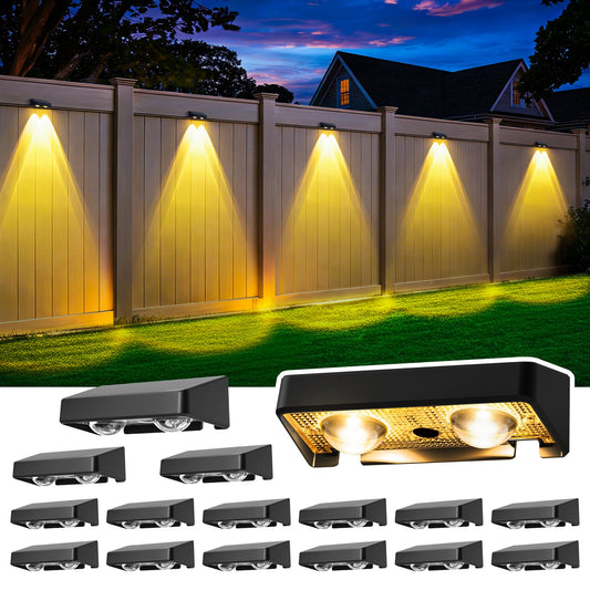ESUNYD Solar Fence Lights Outdoor 16 Pack, 50 LM 11 Modes & 9 Colors Solar Lights with Brighter LED Focus Lens Waterproof IP65 for Wall Backyard Deck Patio Porch Step Railings Pool Decor