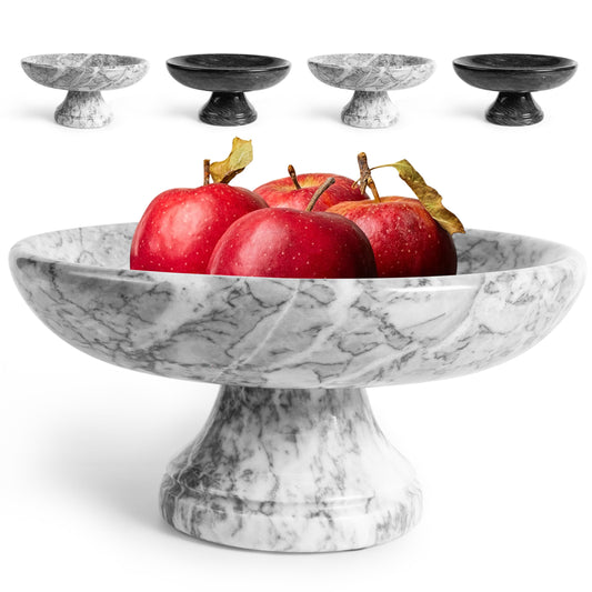 Shorken Marble Fruit Bowl with Anti-Slip Pads, Decorative Footed Marble Bowl for Kitchen Countertop & Dining Table Centerpiece, Large Decorative Bowl, White, 9.8 in