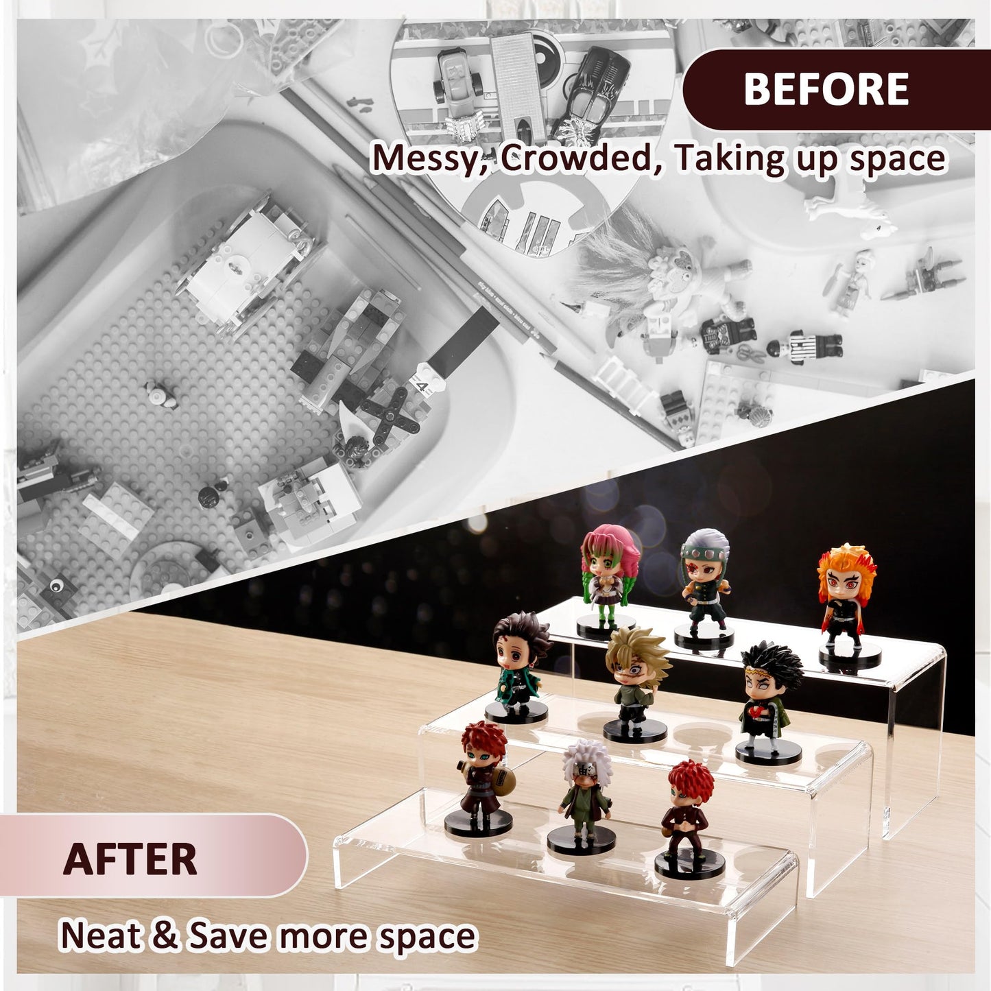 LFTYTUO 1 Set Large Acrylic Clear Display Risers, 3 Sizes 12" Rectangular Showcase Collectibles Display Shelf, 5 mm Thick Desktop Display Stand Holder for Figures, Jewelry, Perfume, Toys