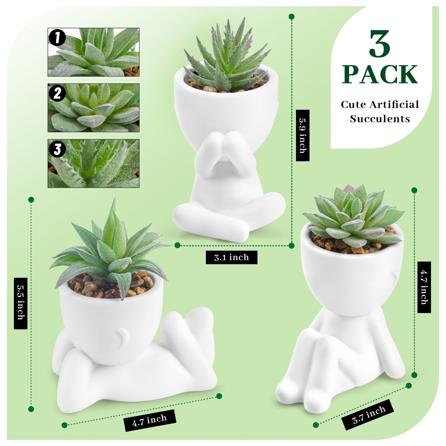 Der Rose Bundle of 3pcs Fake Succulents Plants and 2 Pack Fake Plants Hanging Artificial Succulents Plants for Bathroom Bedroom Home Room Decor