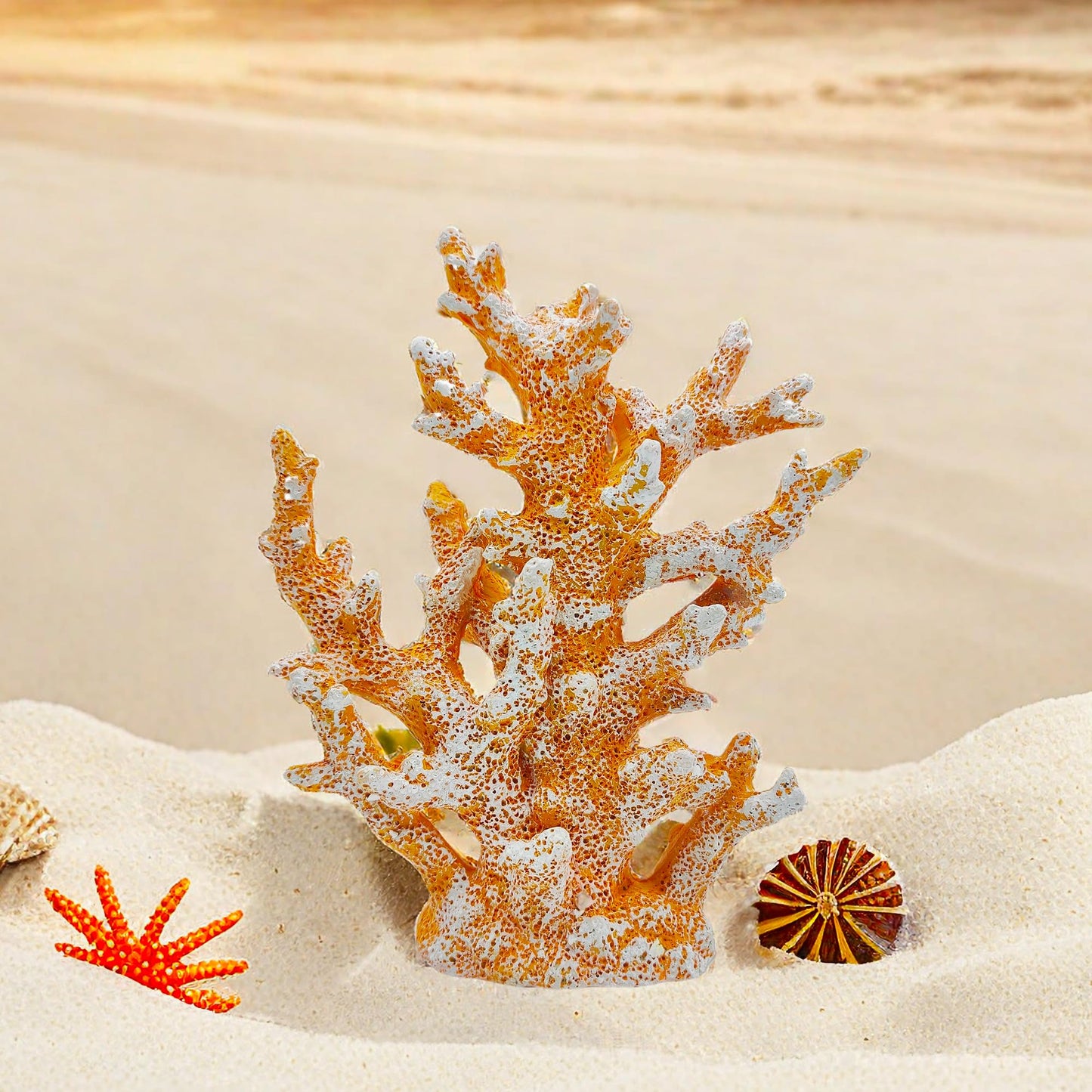 Etlemonde Beach Coastal Decor Coral Reef Home Decor Coral Statue Sculpture Home,Desk,Bathroom,Desktop Shelf Statue,Marine Themed Gifts (Golden Orange Coral)