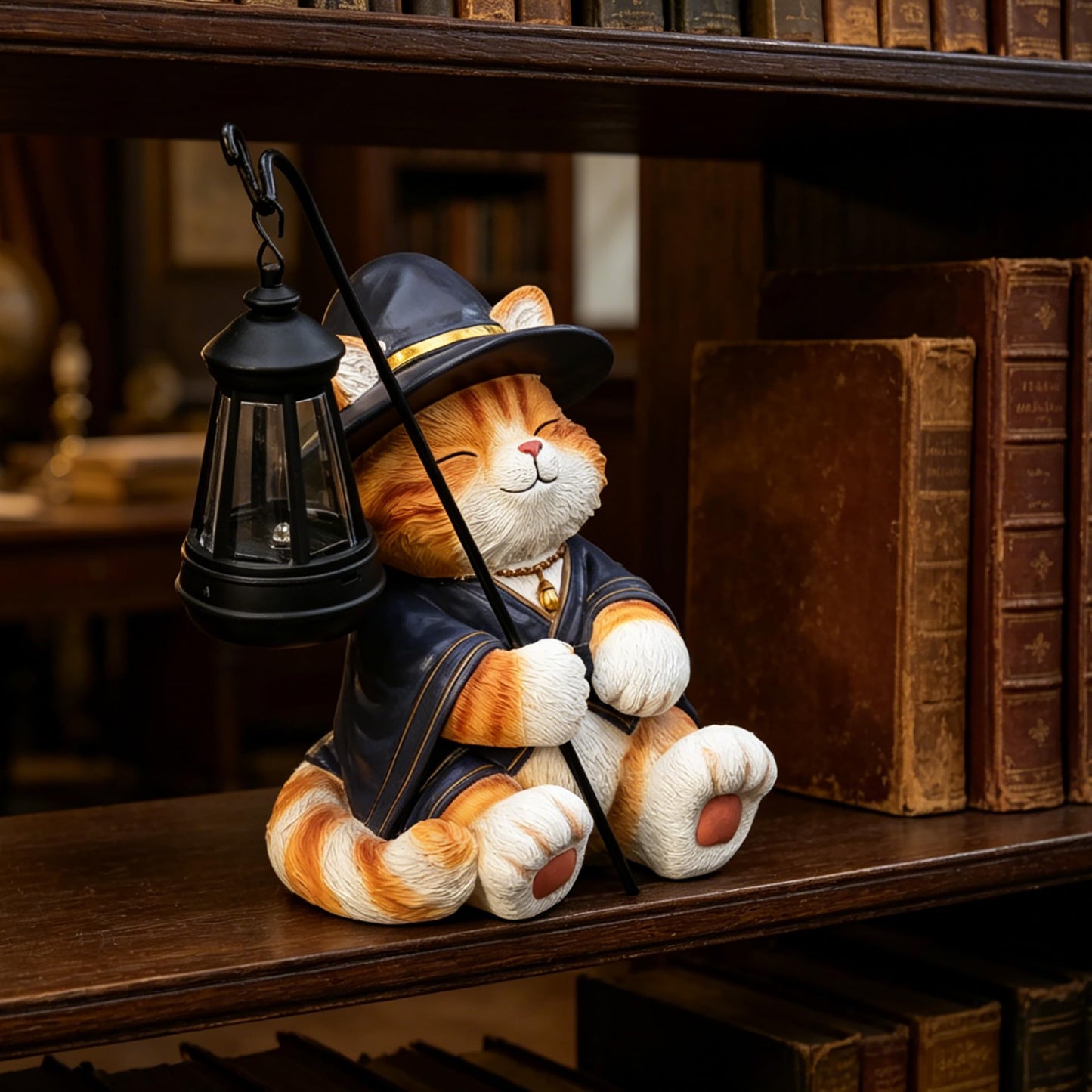 YOQUATE Decorative Solar Lights Garden Cat Statue Outdoor Figurine Light Themed Wizard Cat Lantern for Garden Decoration Outdoor Decor