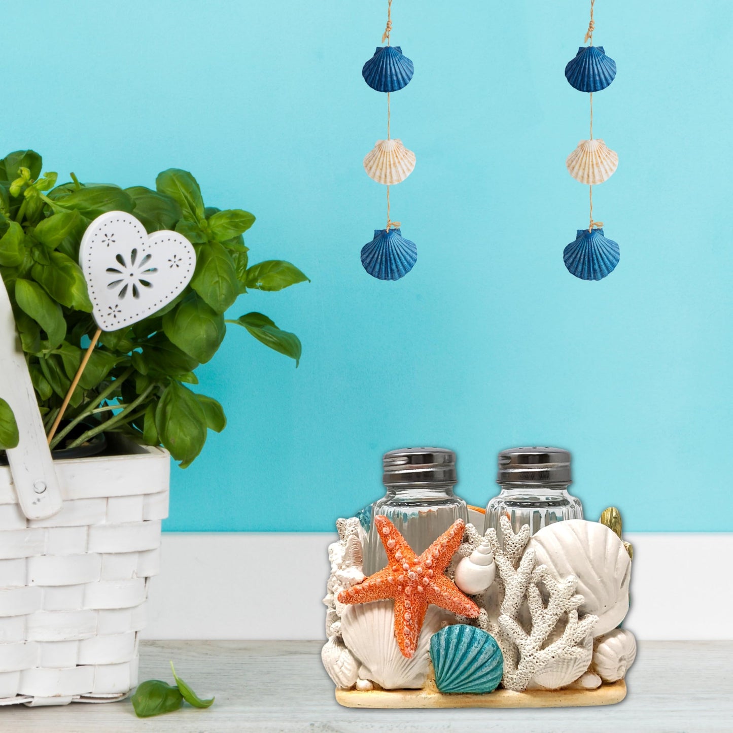 Seaside Splendor Salt and Pepper Shakers Set – Coastal Beach-Themed 3D Resin Design with Seashells & Starfish, Nautical Decor for Kitchens, Dining Rooms, and Beach Houses, Includes 2 Bottles