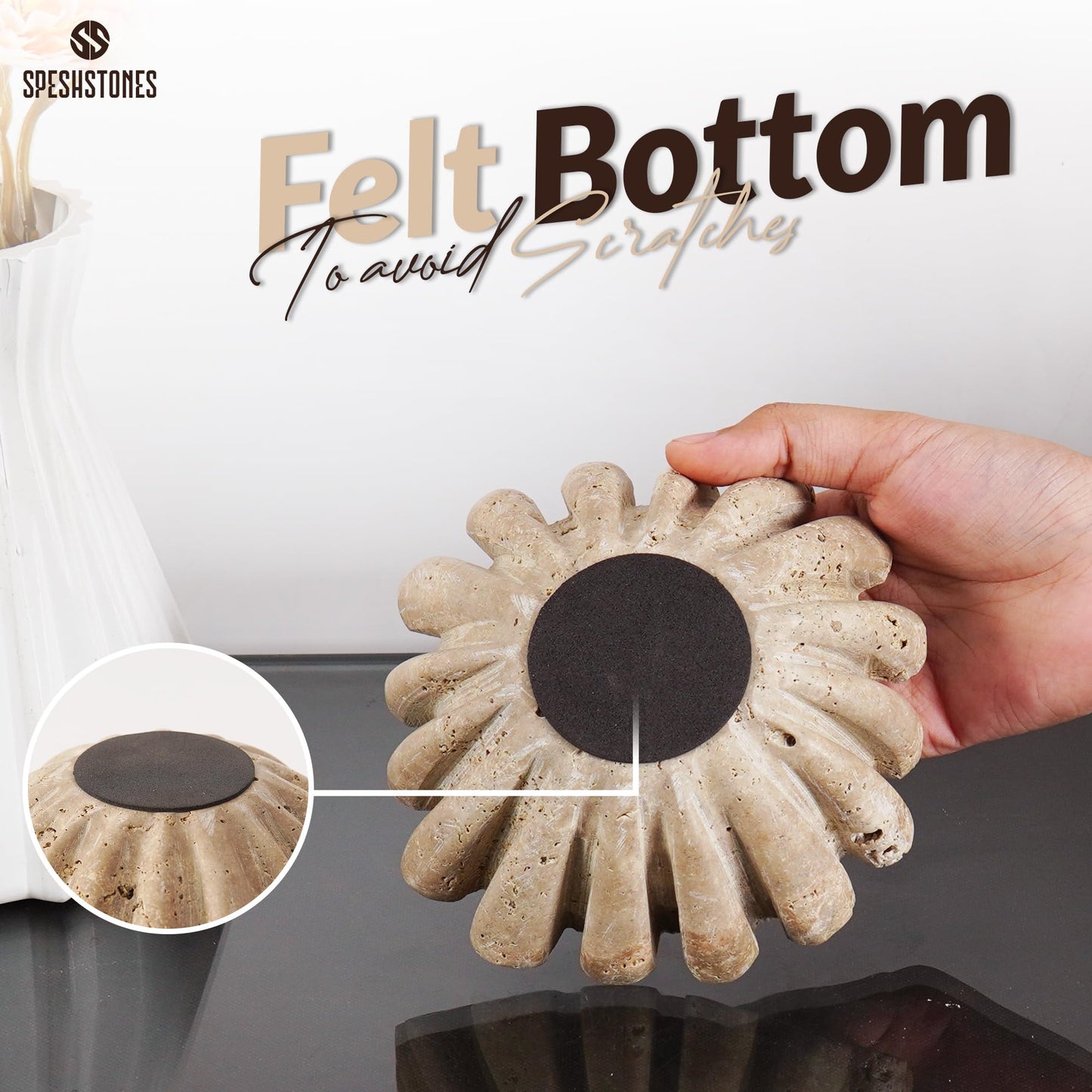 SPESHSTONES Marble Scalloped Bowl 6 Inch Handmade Travertine Ruffle Bowl, Small Bowls for Tables Centerpieces & Housewarming Gifts, Modern Ring Dish, Fruit & Key Bowl for Entry Table, Fluted Bowl