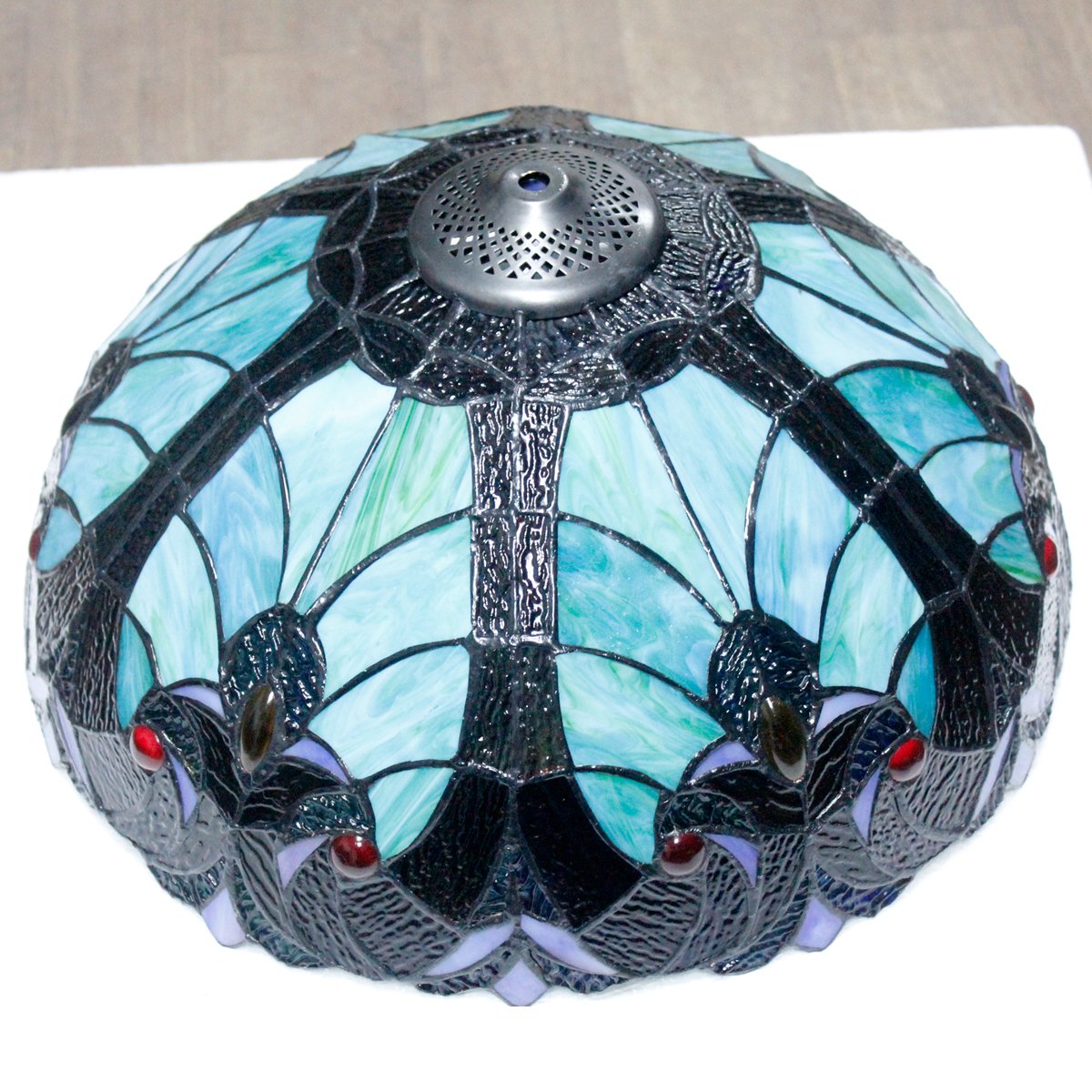 WERFACTORY Tiffany Style Lamp Green Stained Glass Bedside Table Lamp 24"