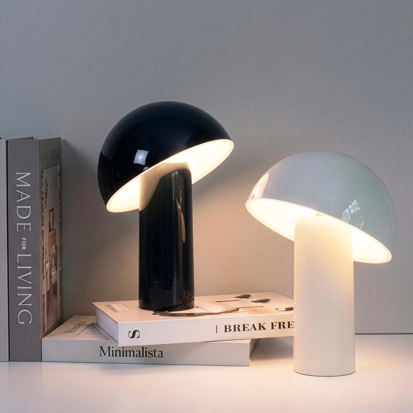 Brightech Celia Table Lamp – 10" Touch-Controlled Mushroom Small Lamp, Cordless & Dimmable LED, Portable Bedside Night Light, Sustainable Mood Light, Recycled Modern Patio Lamp for Home Décor – Cream