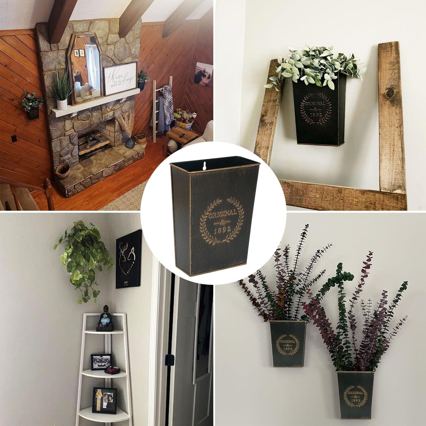 Biugaaufai 6 Pack Metal Wall Vase, Country Galvanized Wall Vase Box for Country, Bathroom, Rustic Party, Office, Wedding and Home Decor