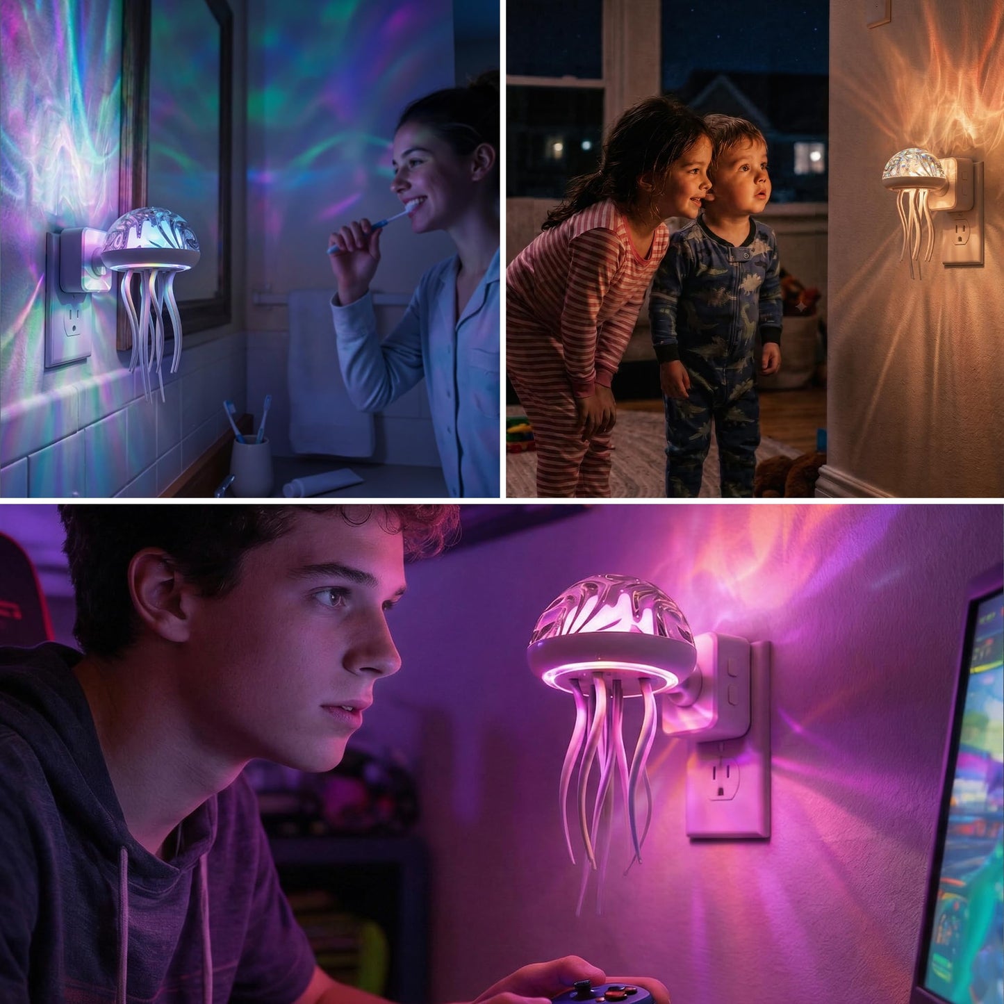 L LOHAS LED Night Lights Plug Into Wall, Night Lights Jellyfish Projector with Dusk to Dawn Sensor, 180°Dynamic Rotating Night Light for Kids Adults Teen Girl Gifts Room Decor Aesthetic