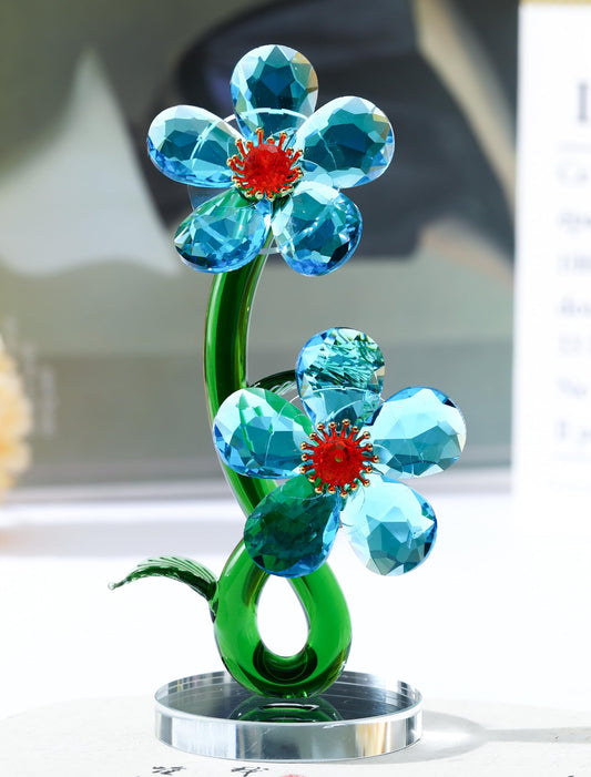 DLXK K9 Crystal Flower Figurine, Bloom Ornament with Hand-Polished Details, Mini Sparkling Decor for Home Tabletop Shelf, Ideal Festival Gift