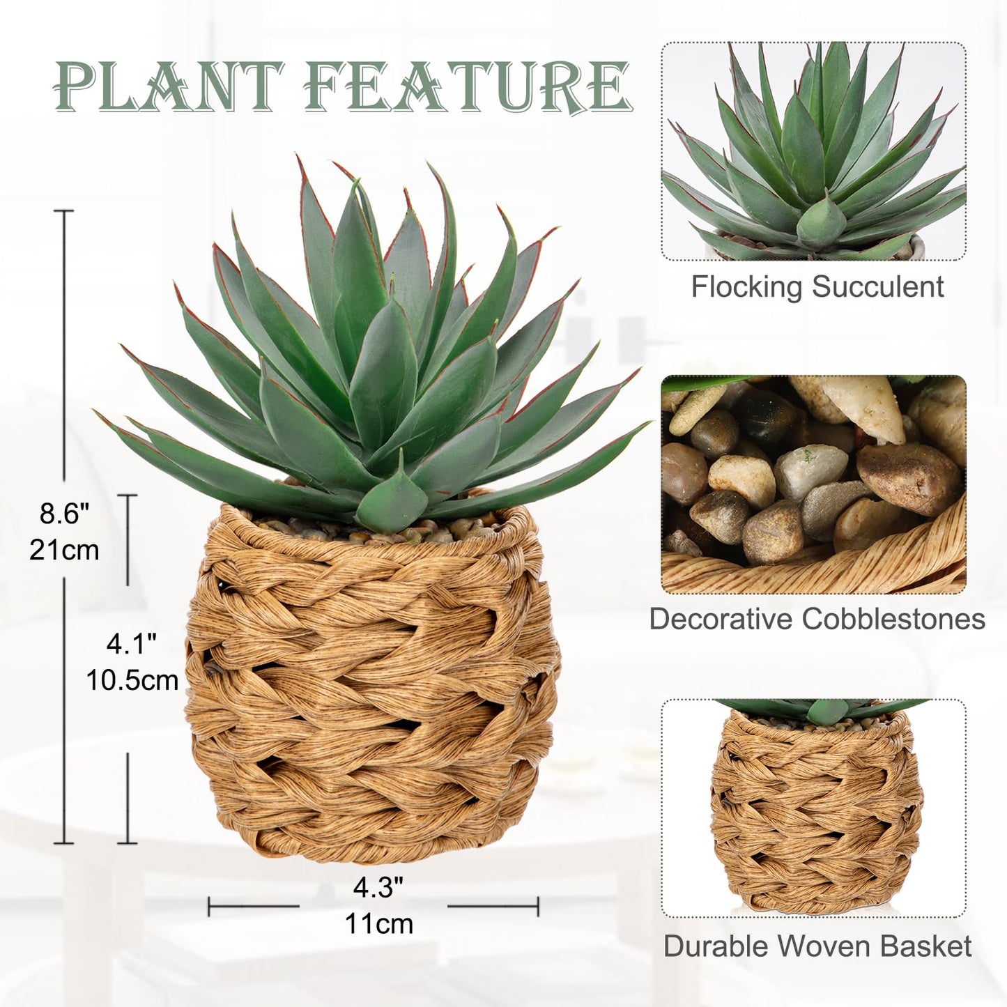 Briful Succulents Plants Artificial for Home Decor, Realistic Potted Fake Agave Plant in Wicker Basket, Cute Aloe Maguey Faux Plant, Shelf Tables Decor, Modern Farmhouse Home Decorations
