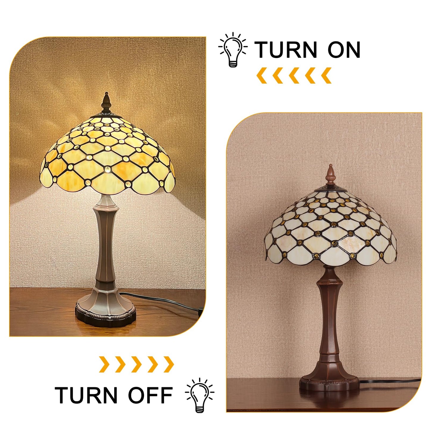 Capulina Tiffany Lamp Yellow Beads Stained Glass Table Lamp 12x12x19 Inches