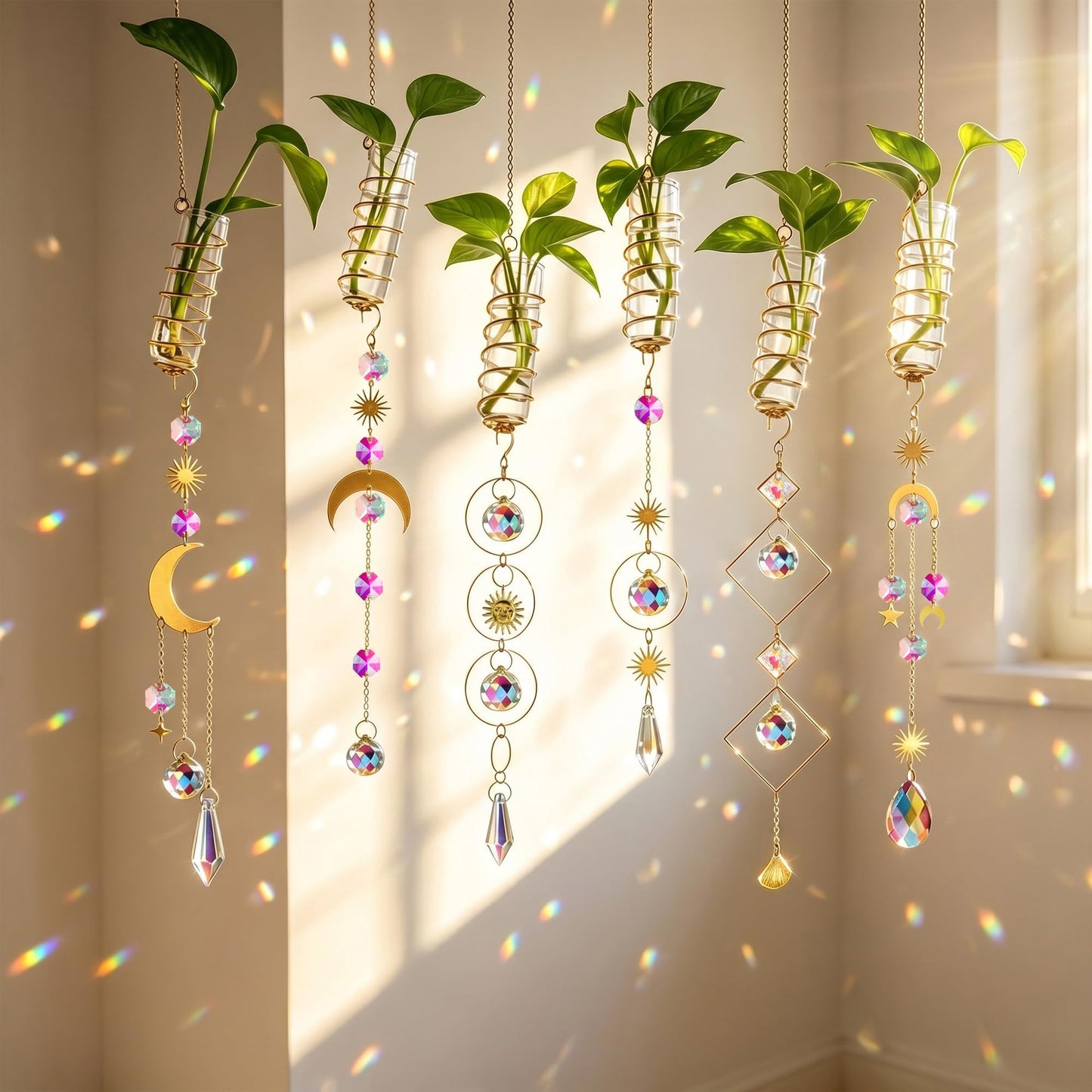 KRISININE 6pcs Plant Propagation Station Hanging Window Plant Propagator Stations Suncatcher with Chain Pendant Ornament Balls