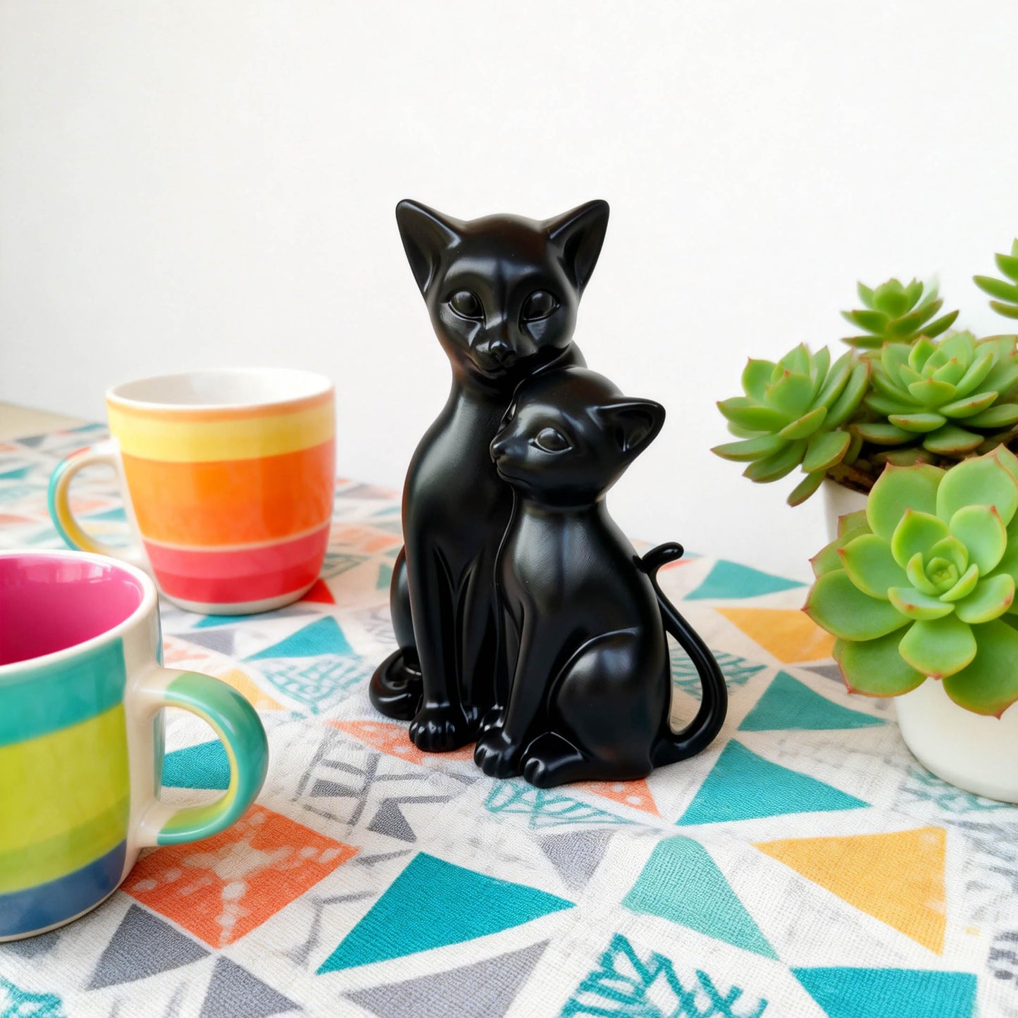 JOOMBE Black Cat Statue Animal Couple Figurine for Cat Lovers Gifts