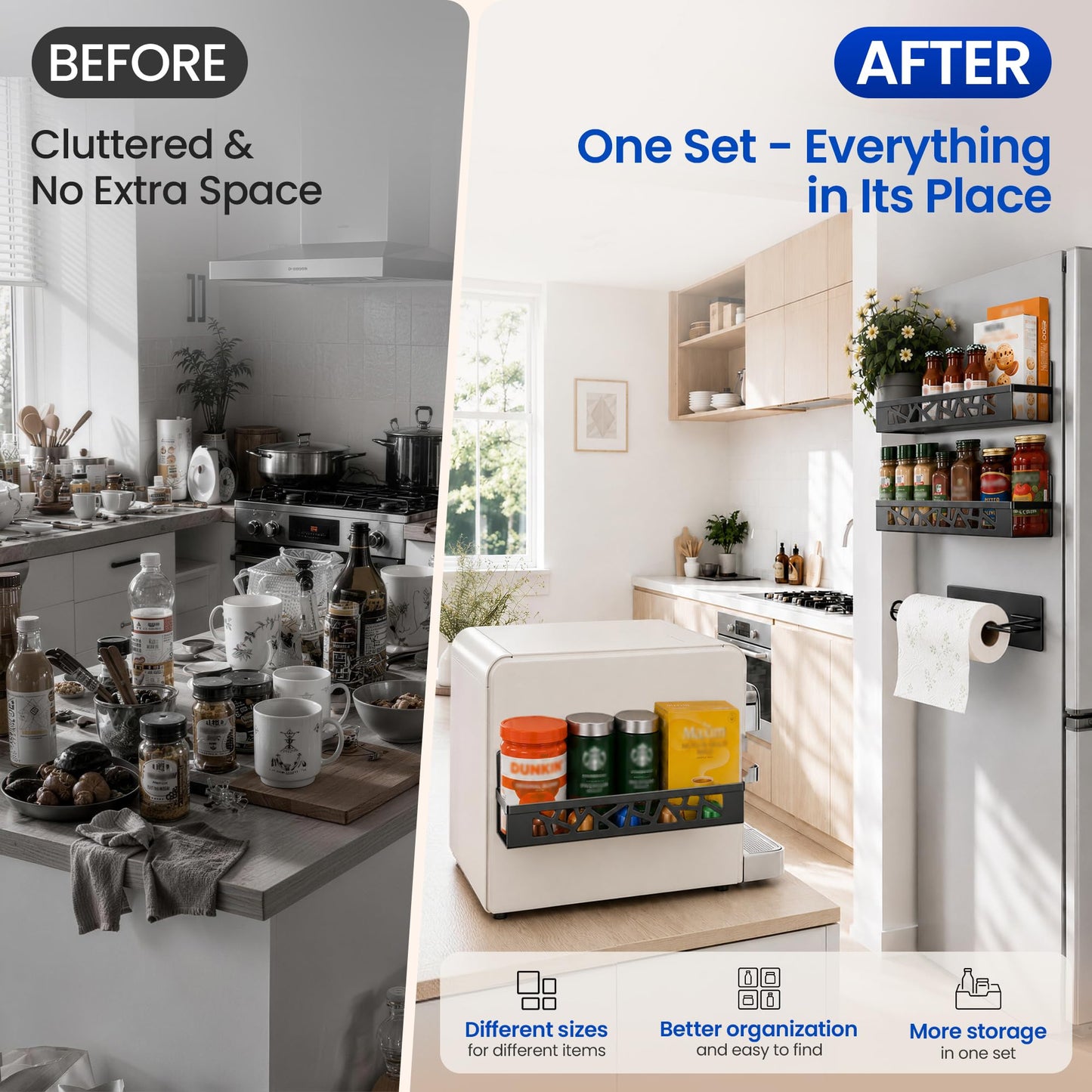Magnetic Spice Rack with Paper Towel Holder,4 Pack refrigerator organizer