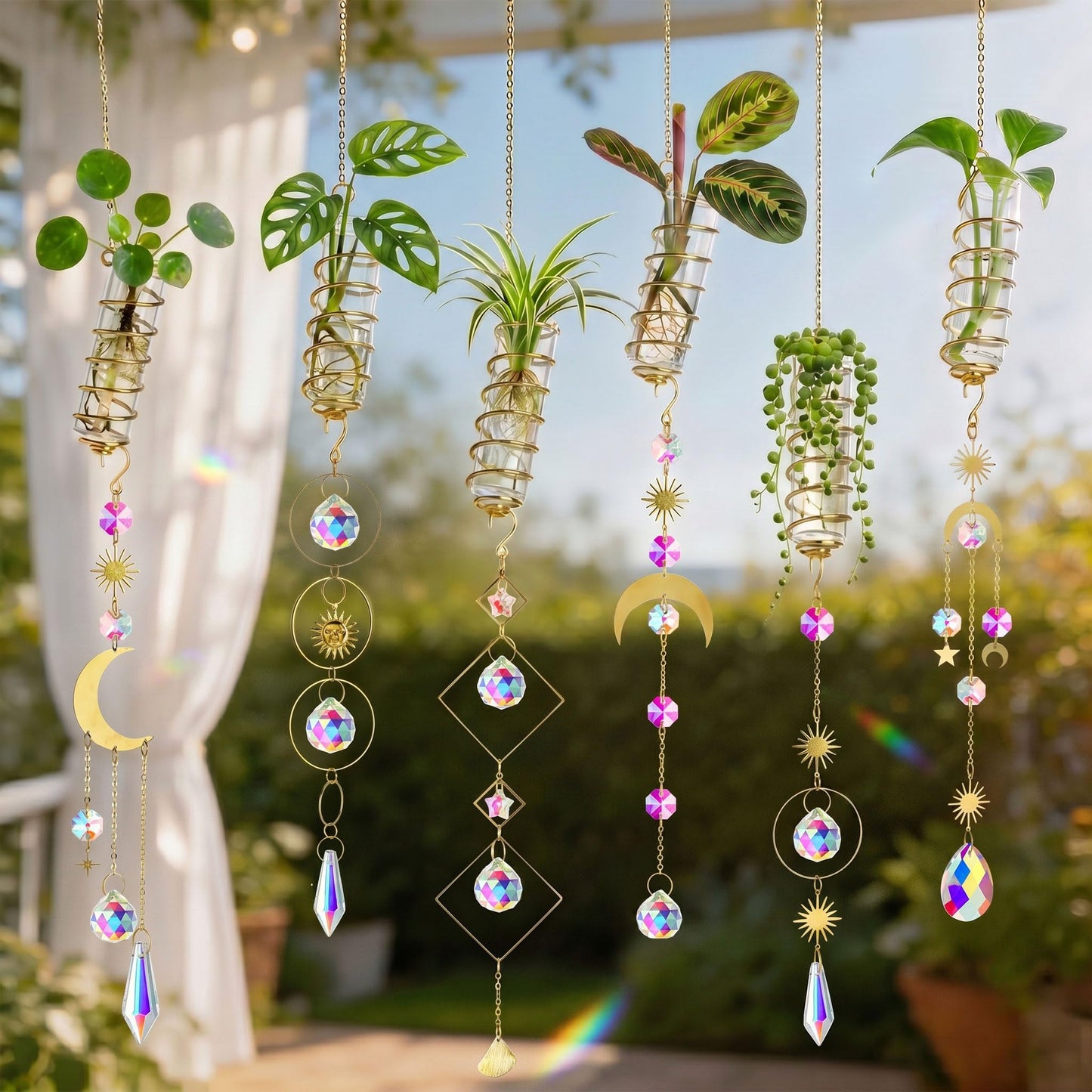 KRISININE 6pcs Plant Propagation Station Hanging Window Plant Propagator Stations Suncatcher with Chain Pendant Ornament Balls