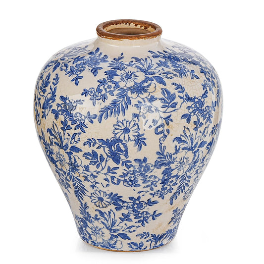 Sungmor Vintage Ceramic Flower Vase - 9.4 Inch Retro Ice Cracked Glaze Chinoiserie Vase, Rustic Farmhouse Home Décor Accent for Dried Flowers, Greenery - Table Centerpieces, Shelf, Mantel Decor