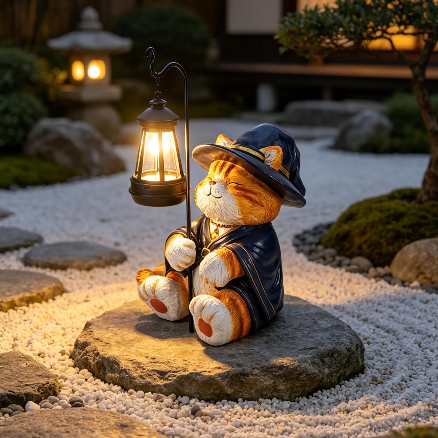YOQUATE Decorative Solar Lights Garden Cat Statue Outdoor Figurine Light Themed Wizard Cat Lantern for Garden Decoration Outdoor Decor