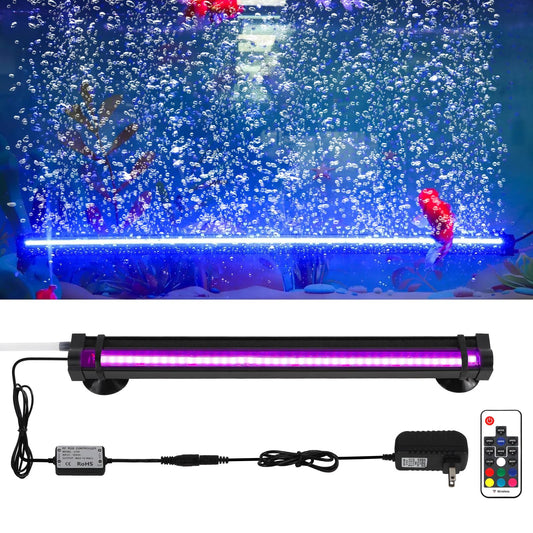 Szminiled Bubble Fish Tank Light：Ip68 Waterproof Fish Aquarium Lights with Oxygen Boost for 12-17 inch Saltwater Freshwater Tanks -Submersible Led Lights with Remote for Aquatic Pet Plants Lovers