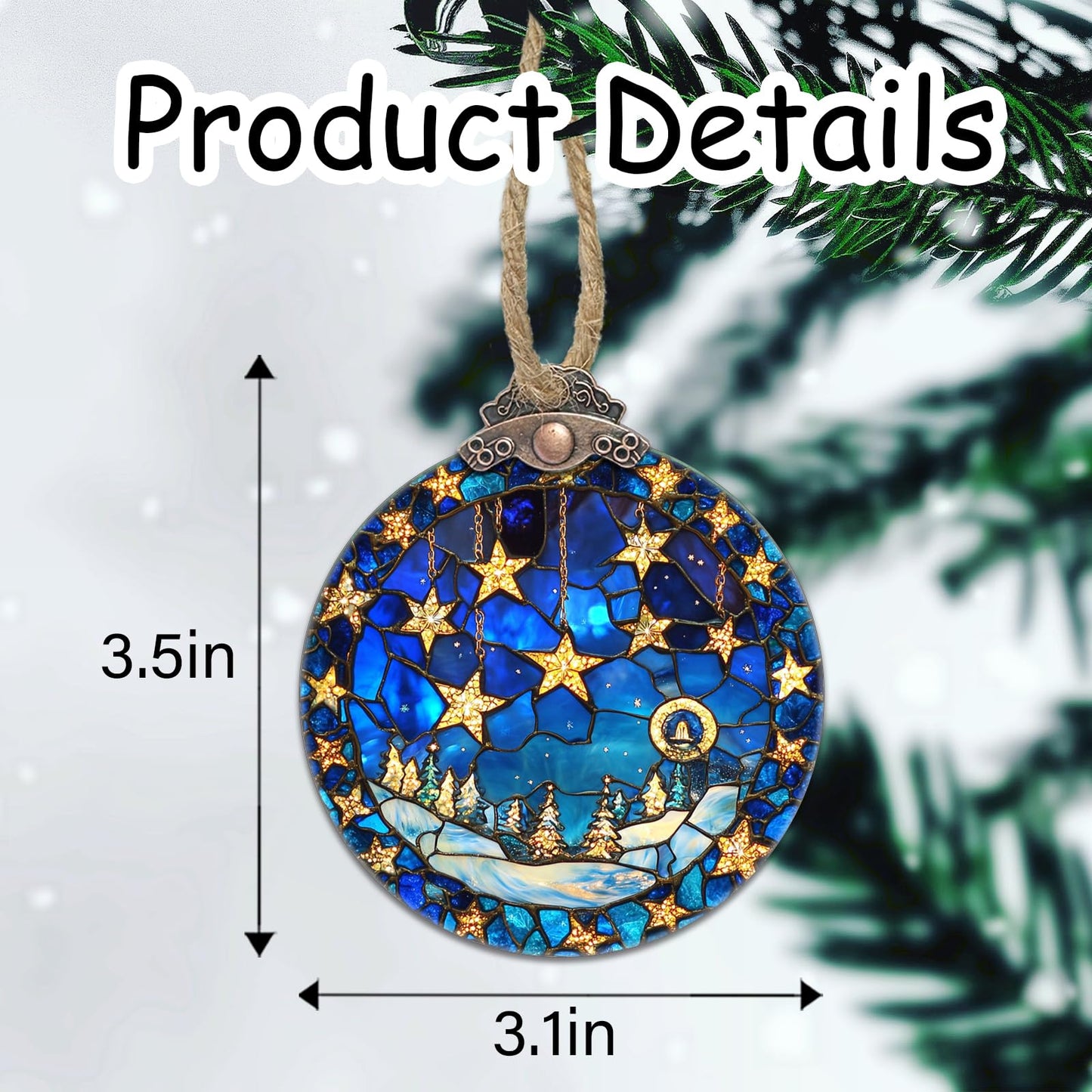 AMDERVEN Stained Glass Christmas Decorations, Blue Starry Winter Snow Scene Suncatcher for Window Christmas Tree Hanging Ornaments Star Sun Catcher Xmas Decor Gifts for Women Men Mom Nana Friend