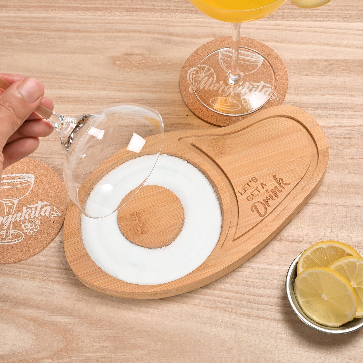 WILLOWDALE Margarita Salt Rimmer Set w/Coasters, Bamboo Sugar and Salt Rimmer for Cocktails, Tequila Gifts for Men, Bar Tools for 4.7" Margarita Glasses