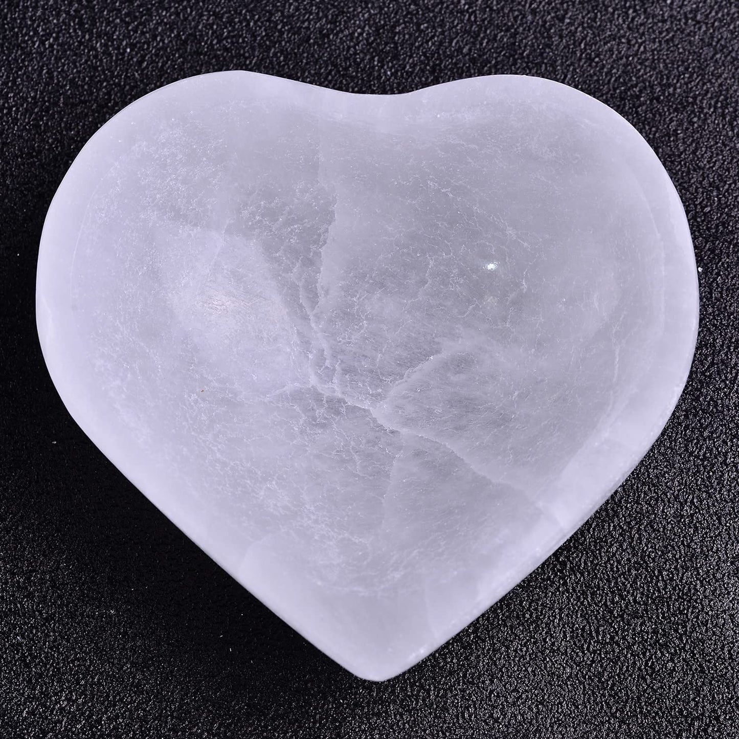 JIC Gem 5.5" Hand Carved Selenite Bowl Heart Shape Moroccan Selenite Crystals for Cleansing, Charging, Decoration or Gift