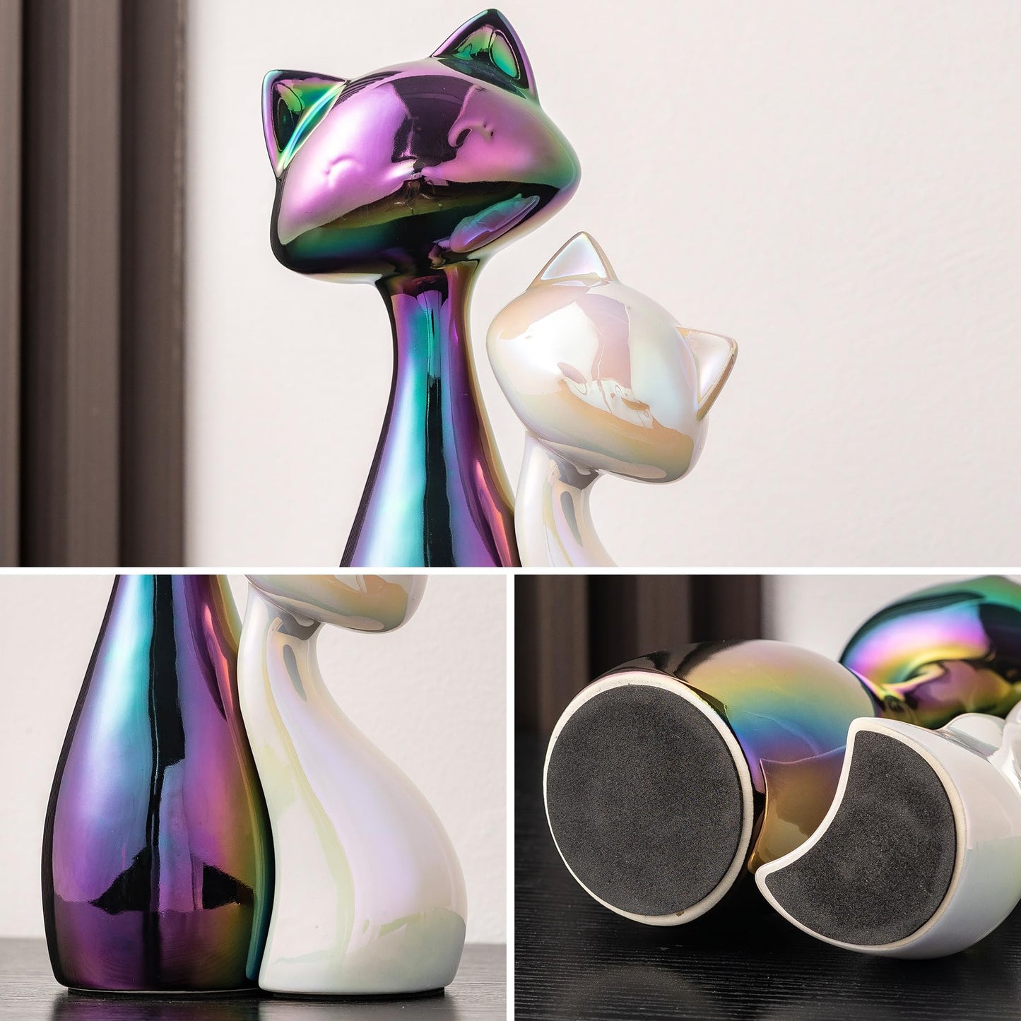 SURE YUESI Ceramic Cat Statue Set, Black & White Cute Cat Figurines, Lucky Cat Desk Decor for Cat Lovers, Modern Collectible Home Decor for Bookshelf & Living Room