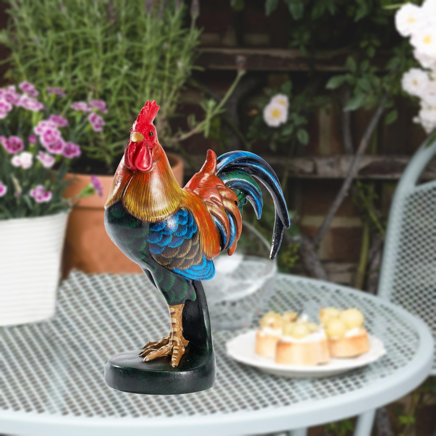 Hand-Painted Rooster Artwork - Elegant Resin Table Sculpture for Kitchen and Dining Room Decor - Animal Statue for Collectors and Art Lovers