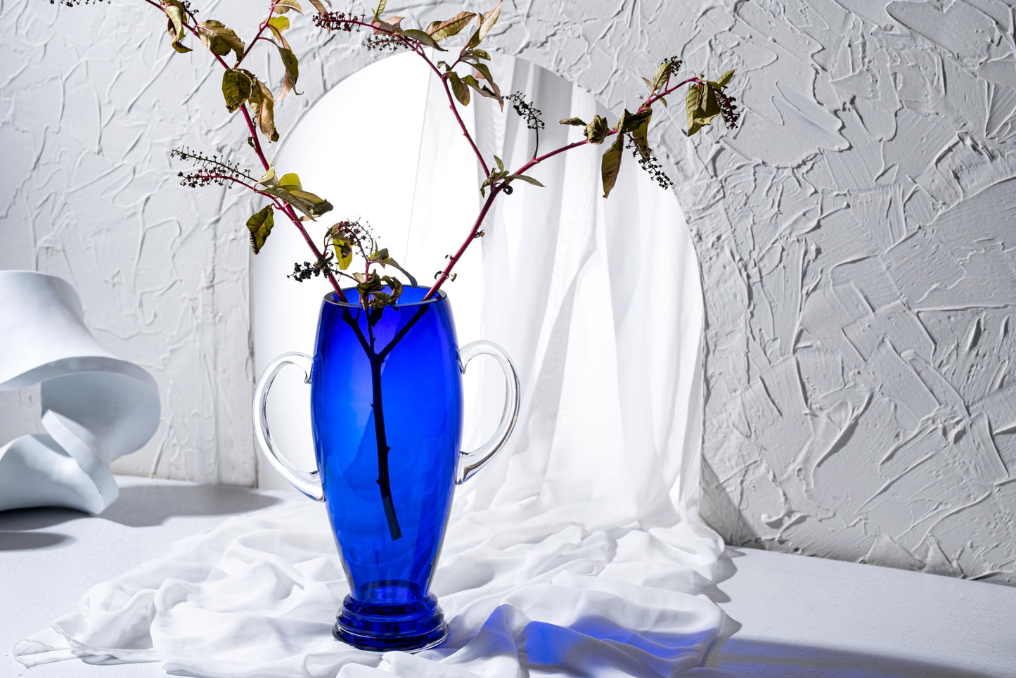 Barski - European Cobalt Glass - Footed Trophy Vase - with Handle - 13.5" Height - Made in Europe