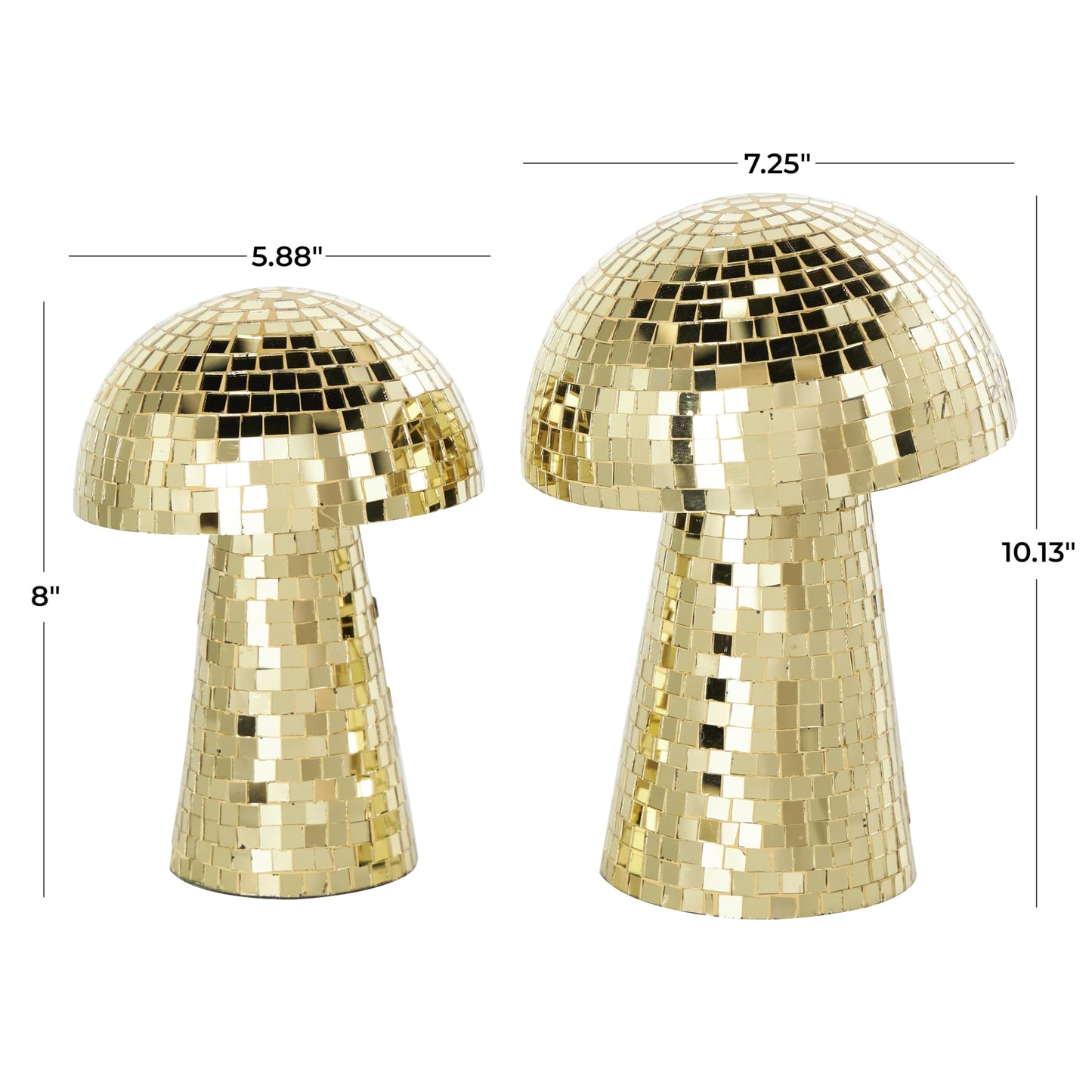 Deco 79 Glass Mushroom Handmade Decorative Sculpture Mosaic Mirrored Home Decor Statues, Set of 2 Accent Figurines 10", 8"H, Gold